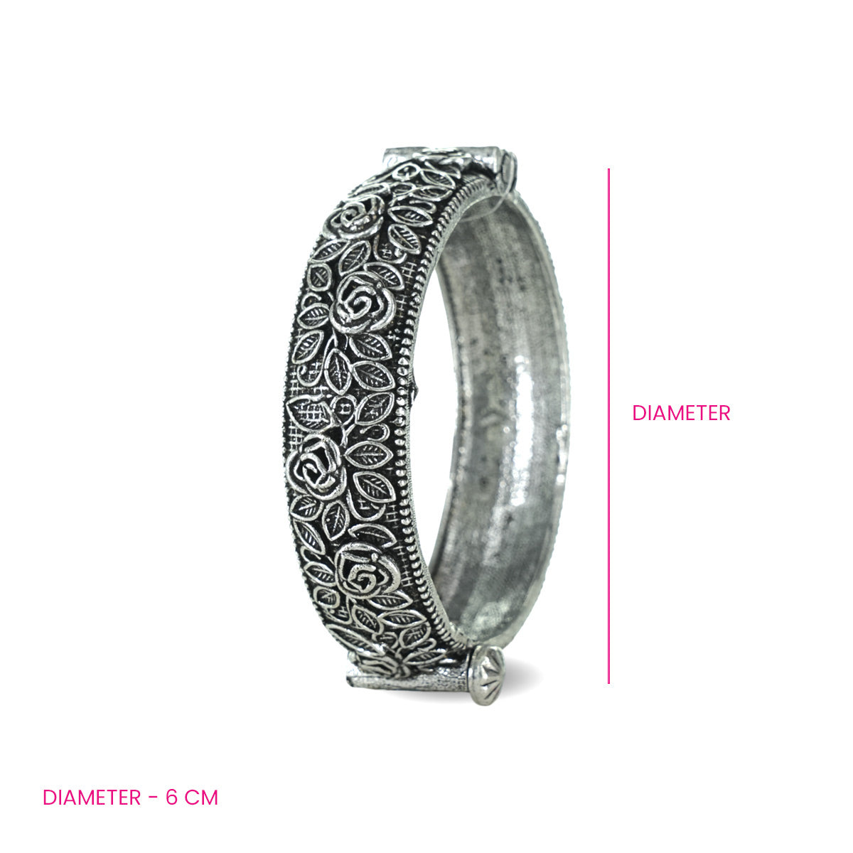 Oxidised Handmade Rose Adjustable Kada - Single Kada