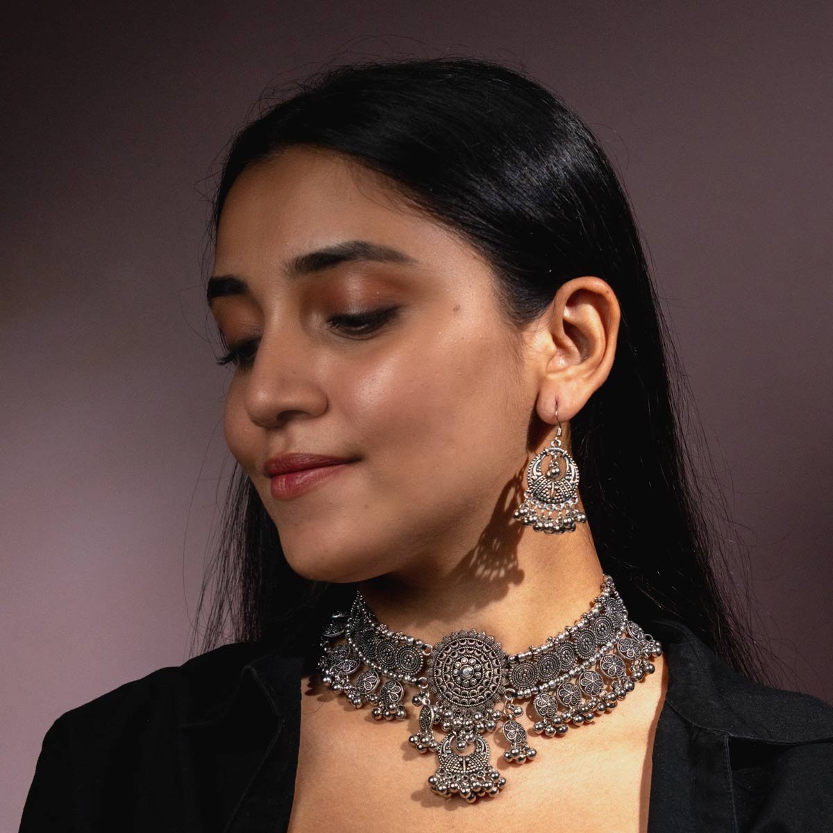 Mandala Oxidised Chocker Set