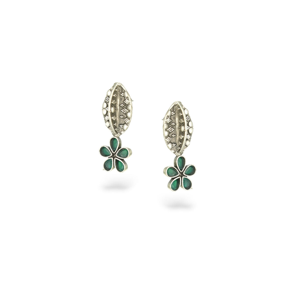 Vanika Leaf Green Stud Earrings