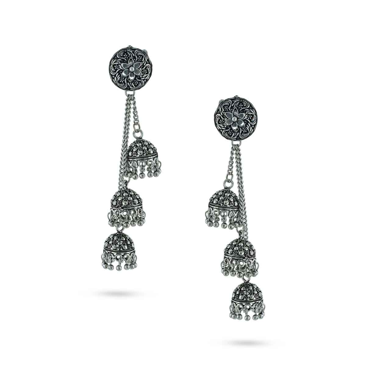 Layered Oxidised Jhumka Earrings