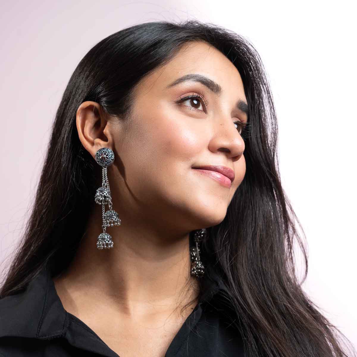 Layered Oxidised Jhumka Earrings