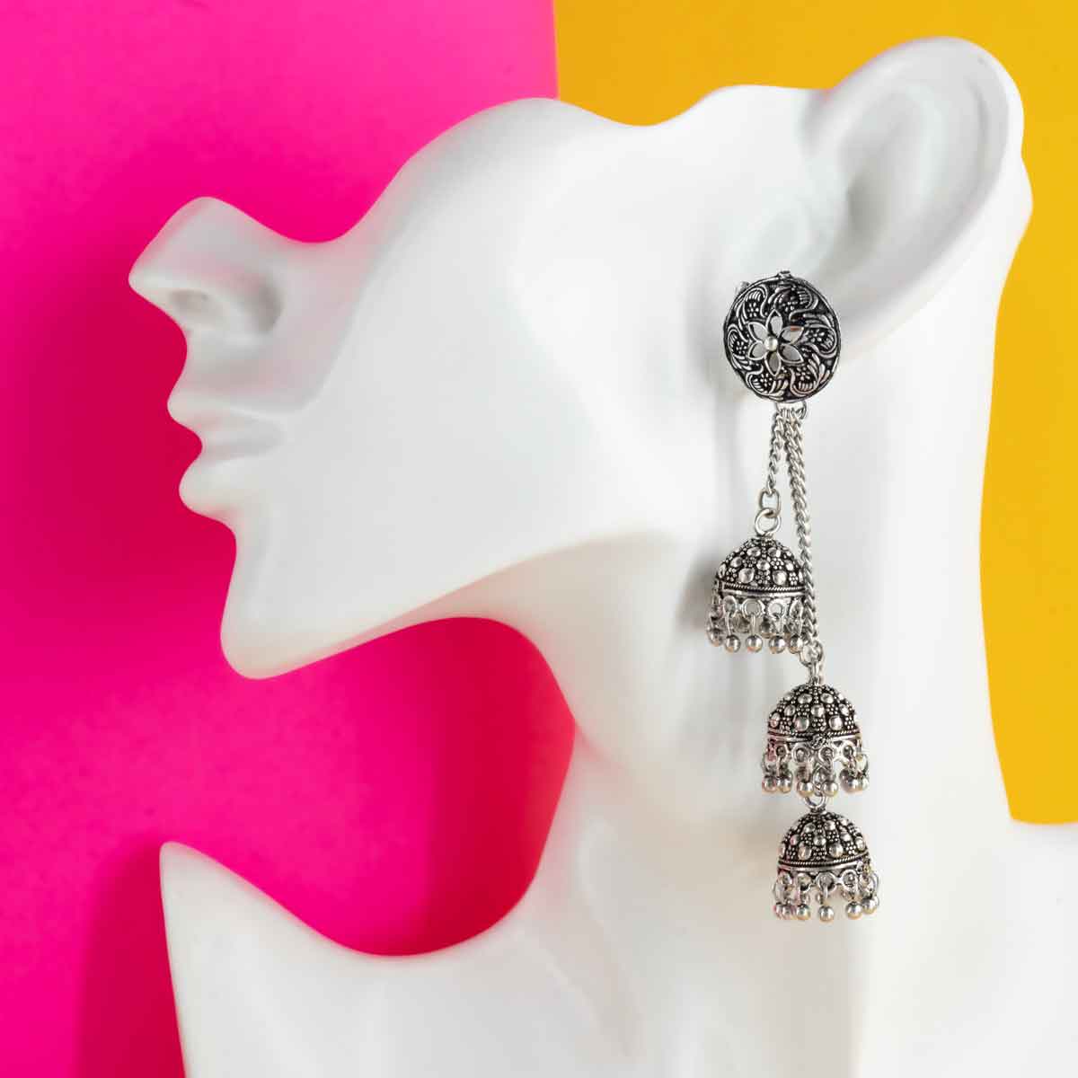 Layered Oxidised Jhumka Earrings
