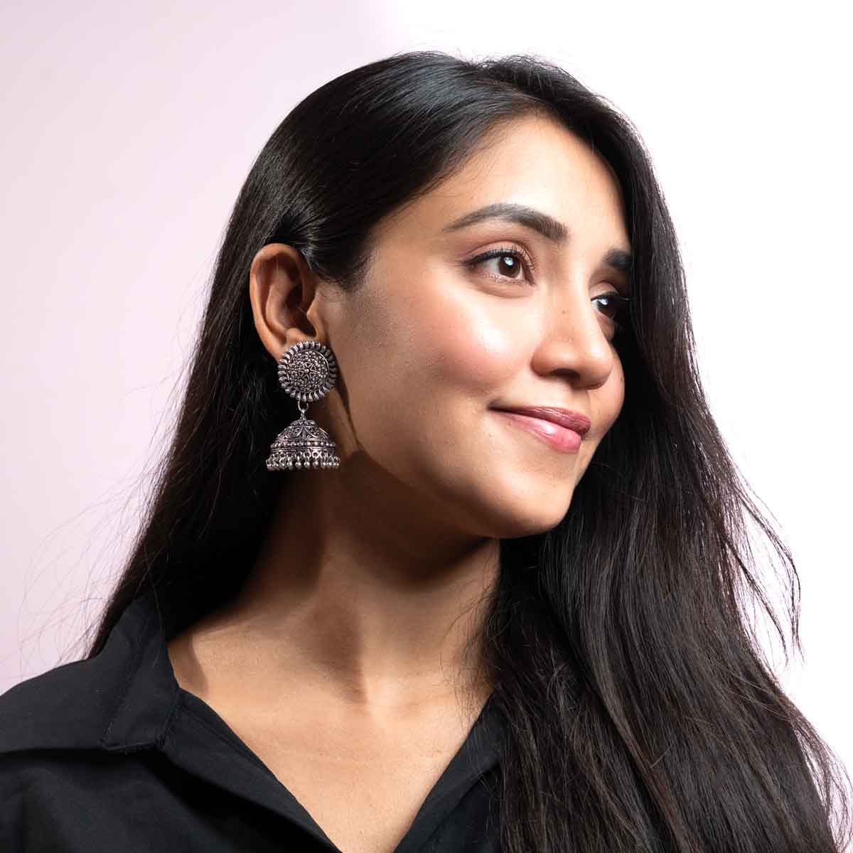 Classic Oxidised Jhumka Earrings