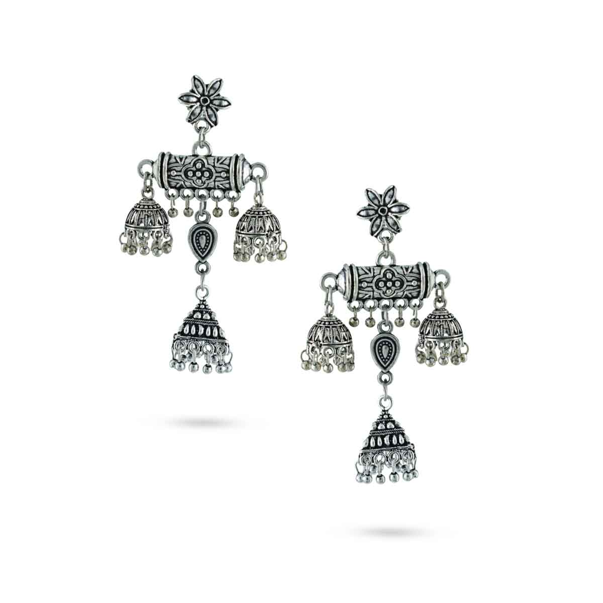 Dangling Oxidised Jhumka Earrings