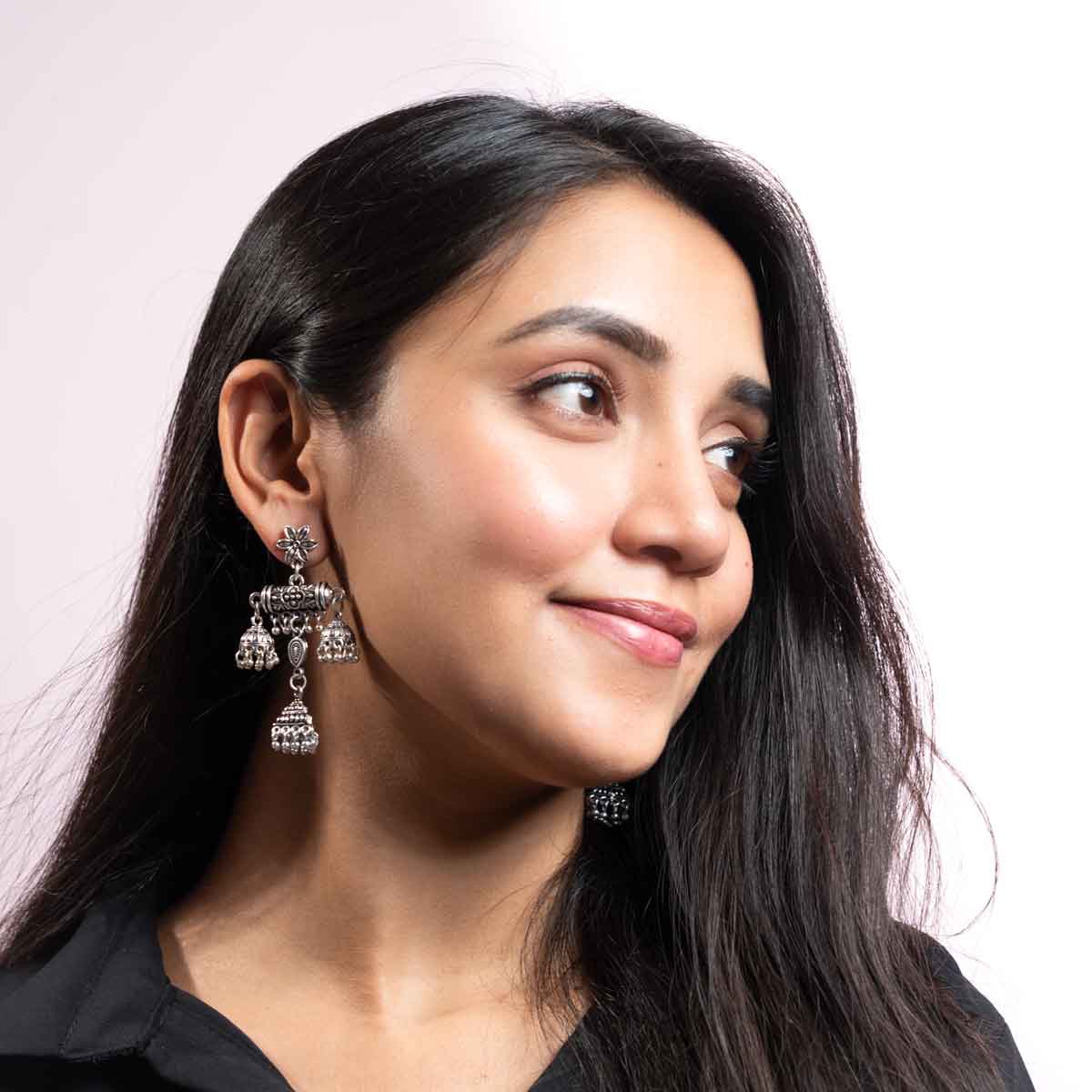 Dangling Oxidised Jhumka Earrings
