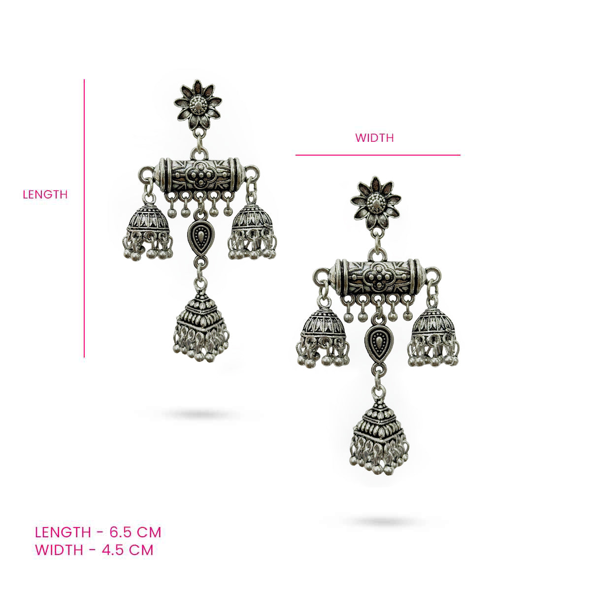 Dangling Oxidised Jhumka Earrings