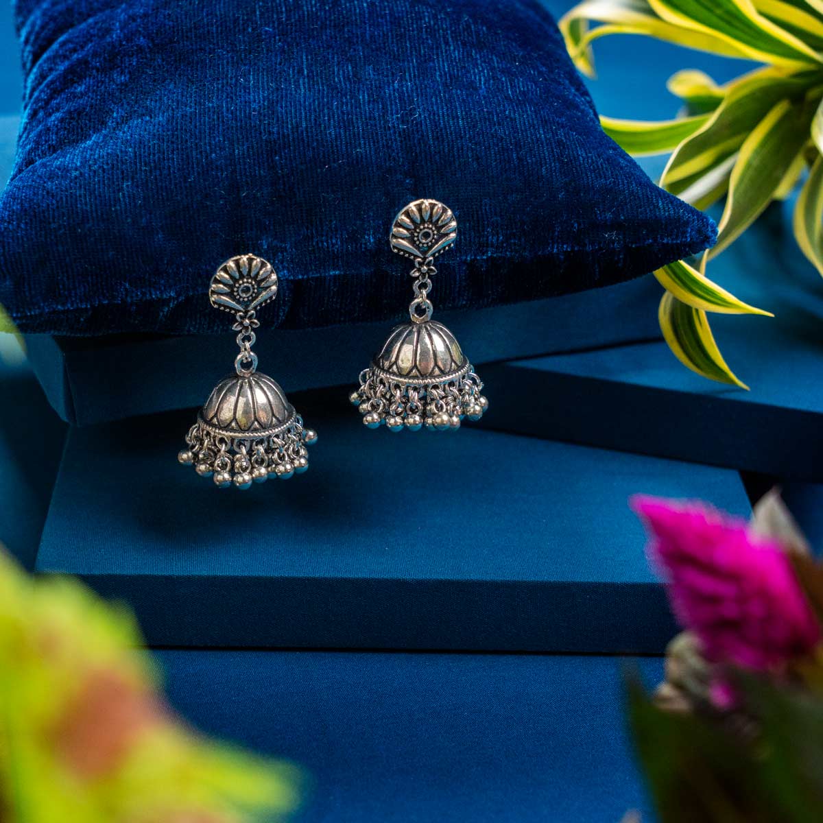 Usha Dangling Oxidised Jhumka