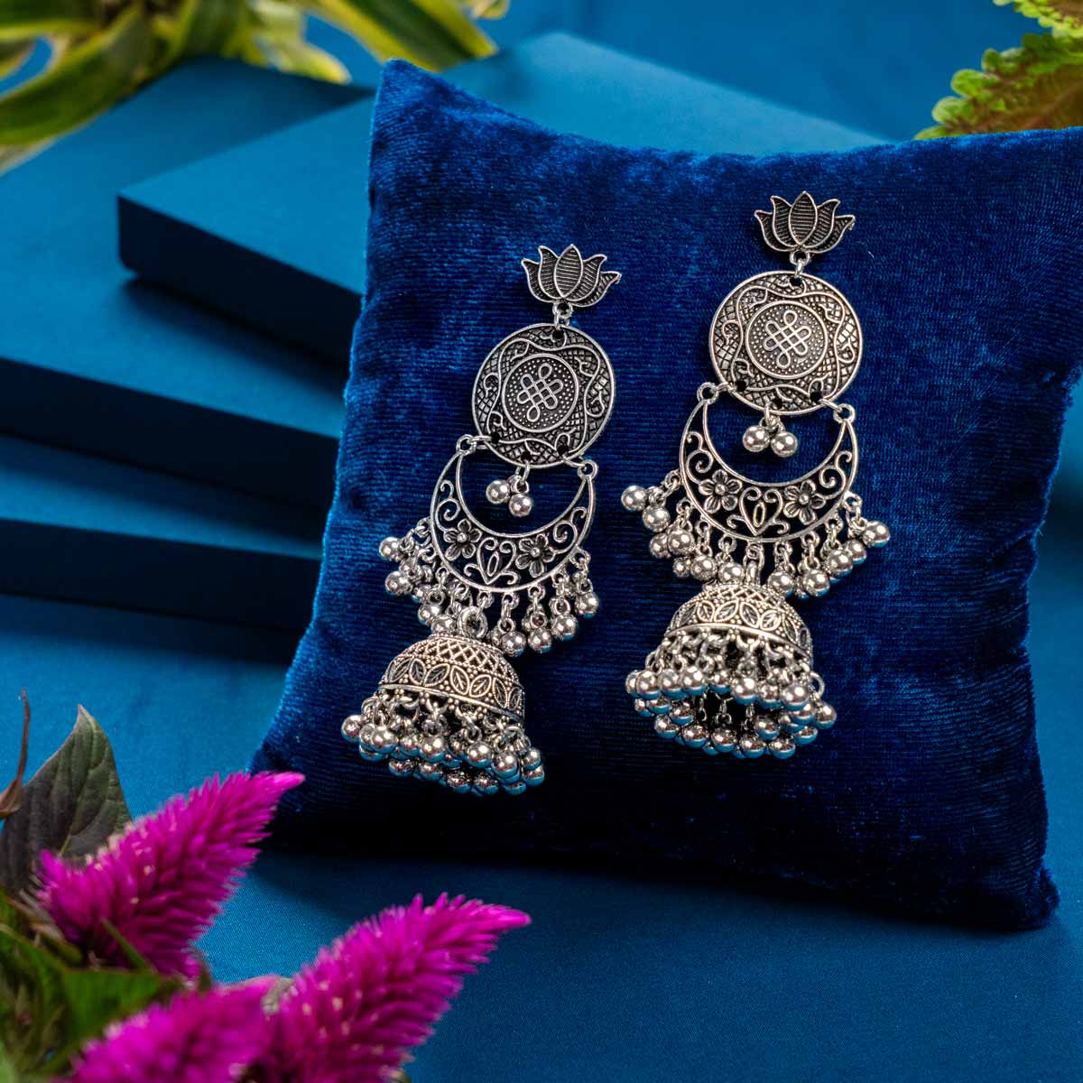 Mohini Dangling Oxidised Jhumka