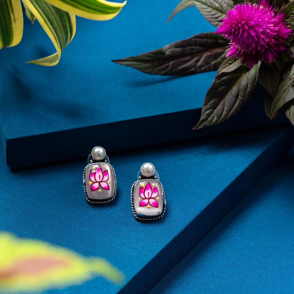 Hand Painted Lotus Studs