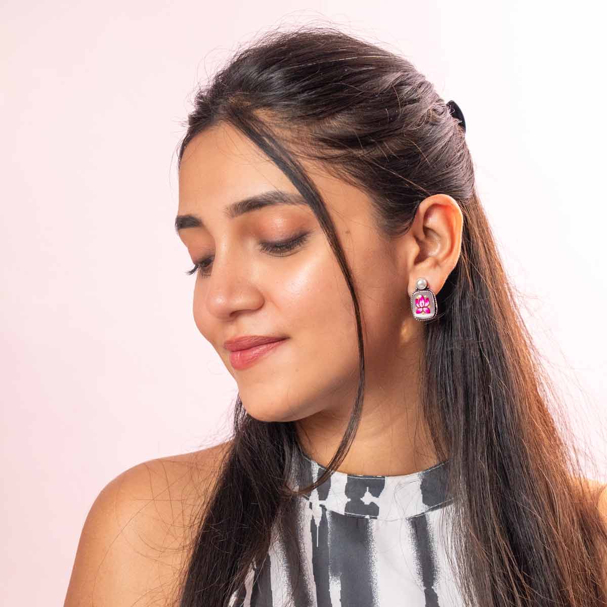 Hand Painted Lotus Studs