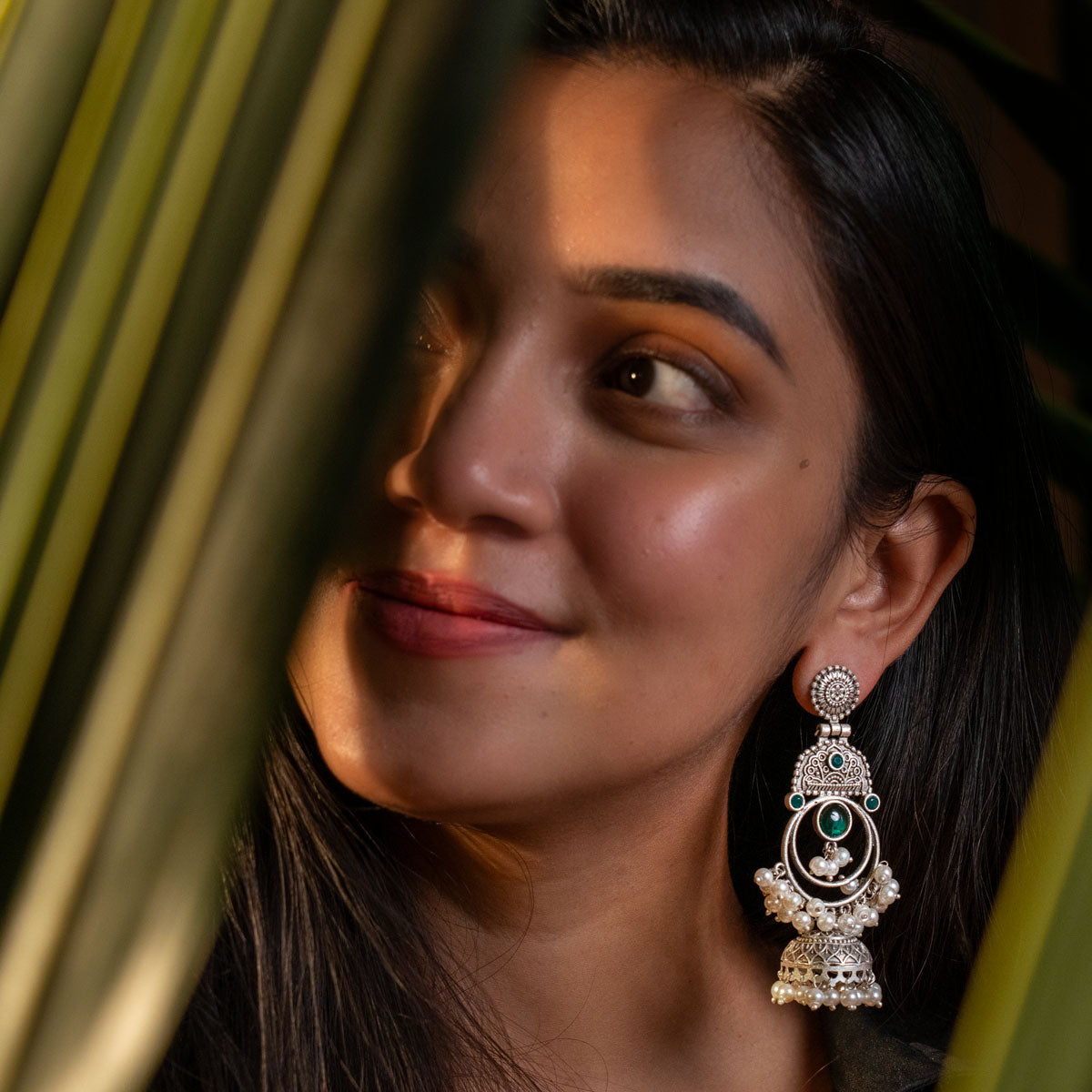 Zeenat Green Jhumka Earrings