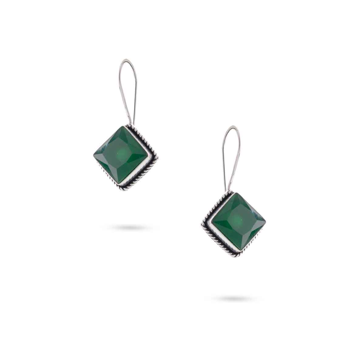 Green Square Stone Earrings