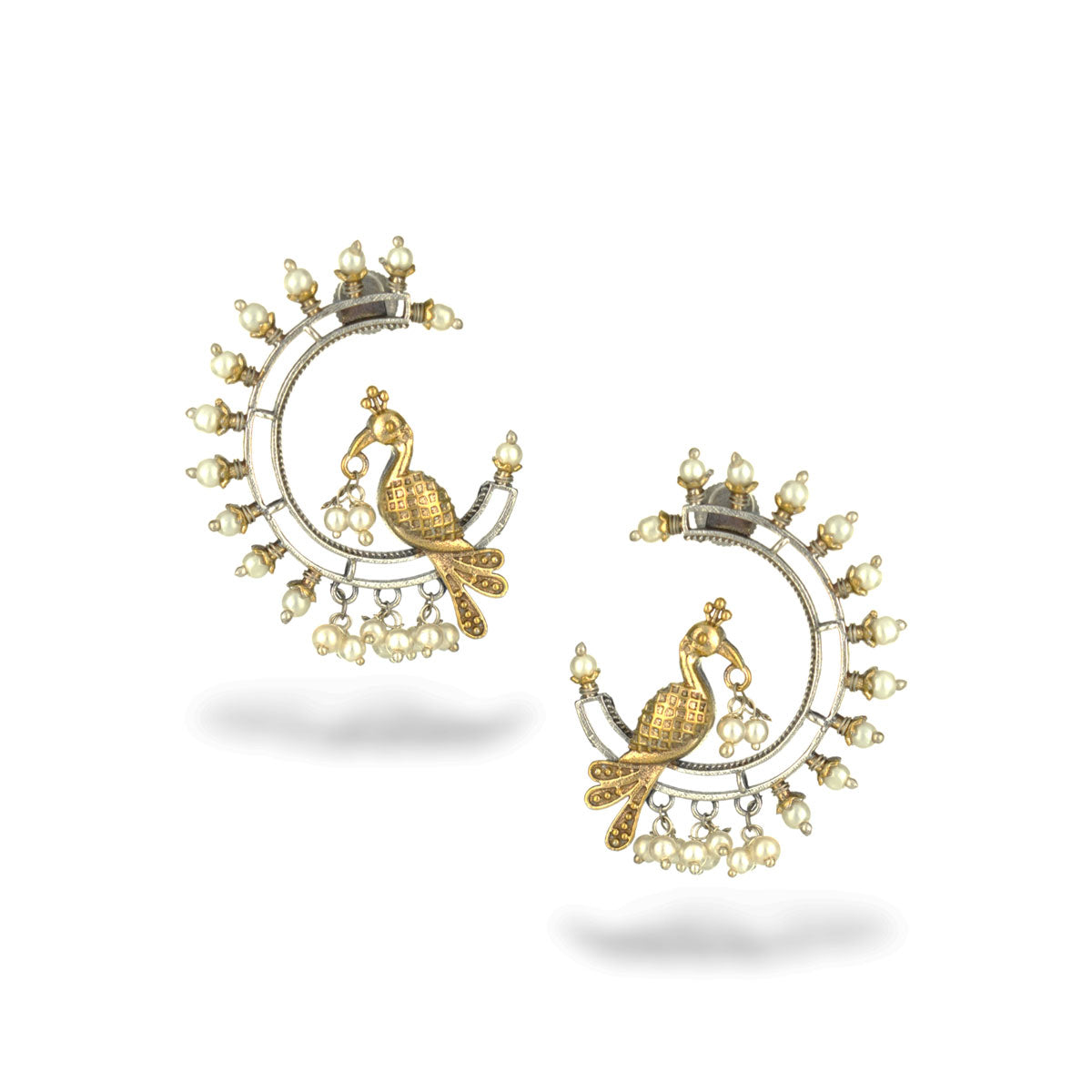 Peacock Earring with Pearl Drops