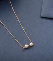 Tiny Dumbel Of Pearls Necklace (Brass)
