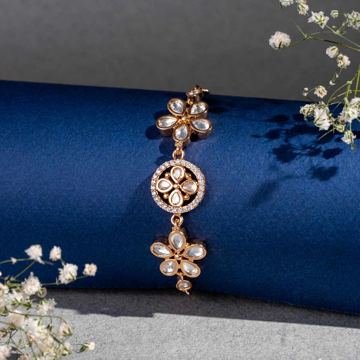 Floral Kundan Adjustable Bracelet