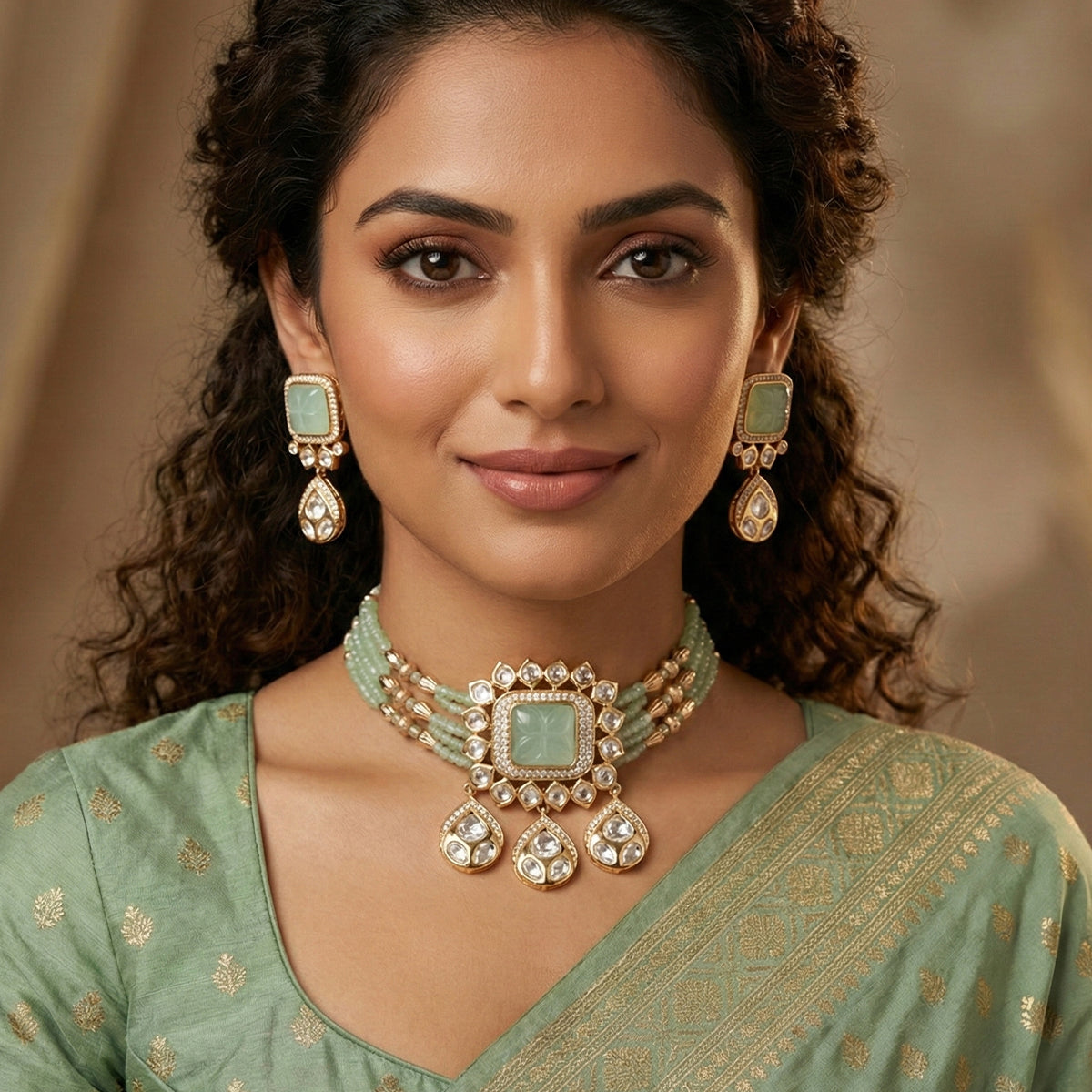 Kundan Premium Necklace Set with Stone Engraving