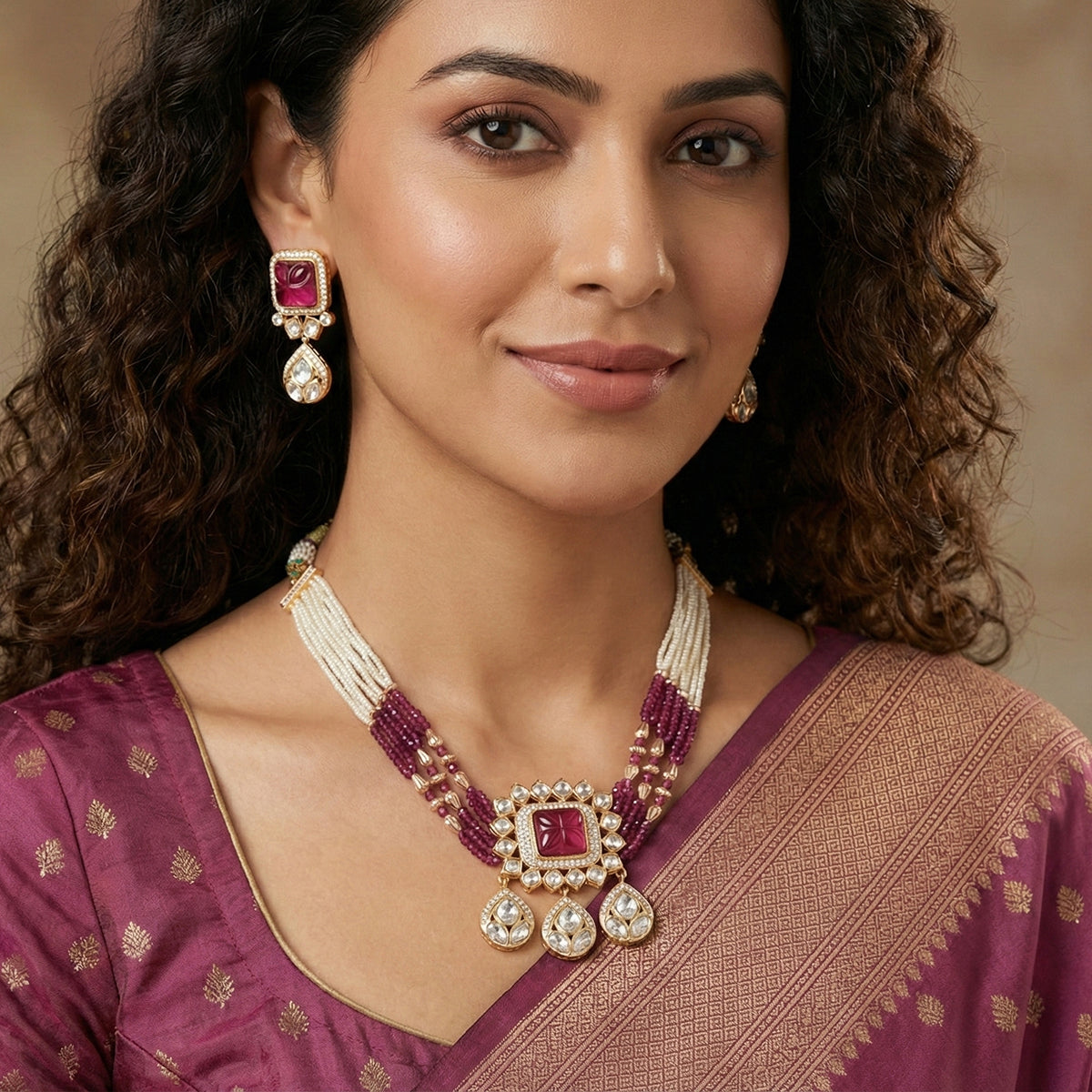 Kundan Premium Necklace Set with Stone Engraving