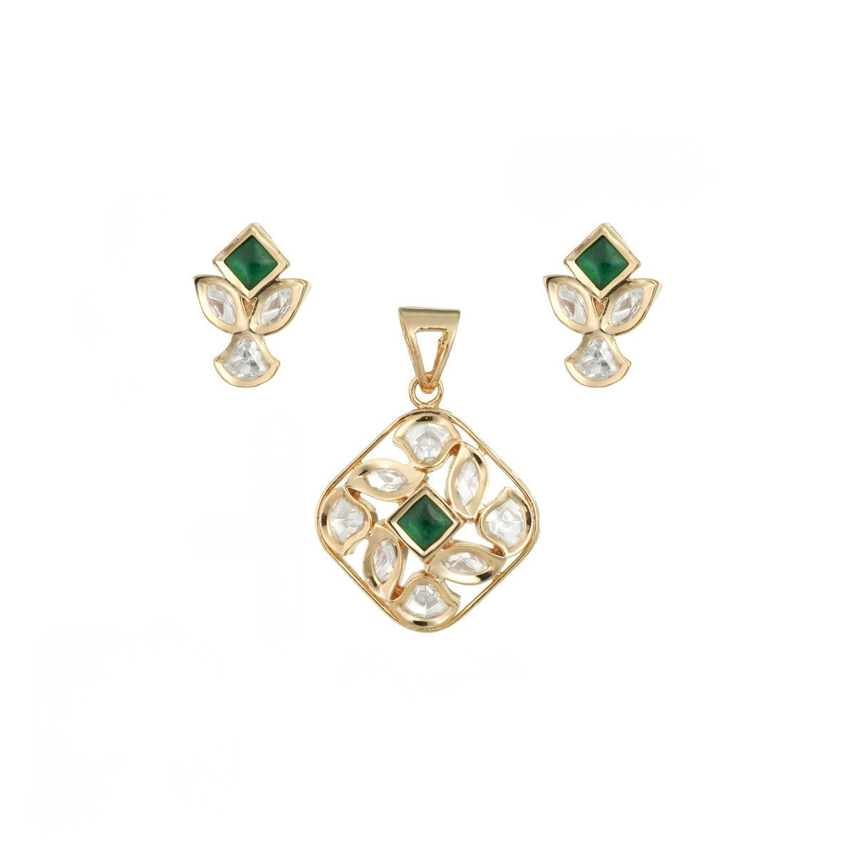 Gold-Plated Kundan Pendant Set