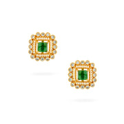 Emerald Majesty Square Gold-Plated Stud Earrings