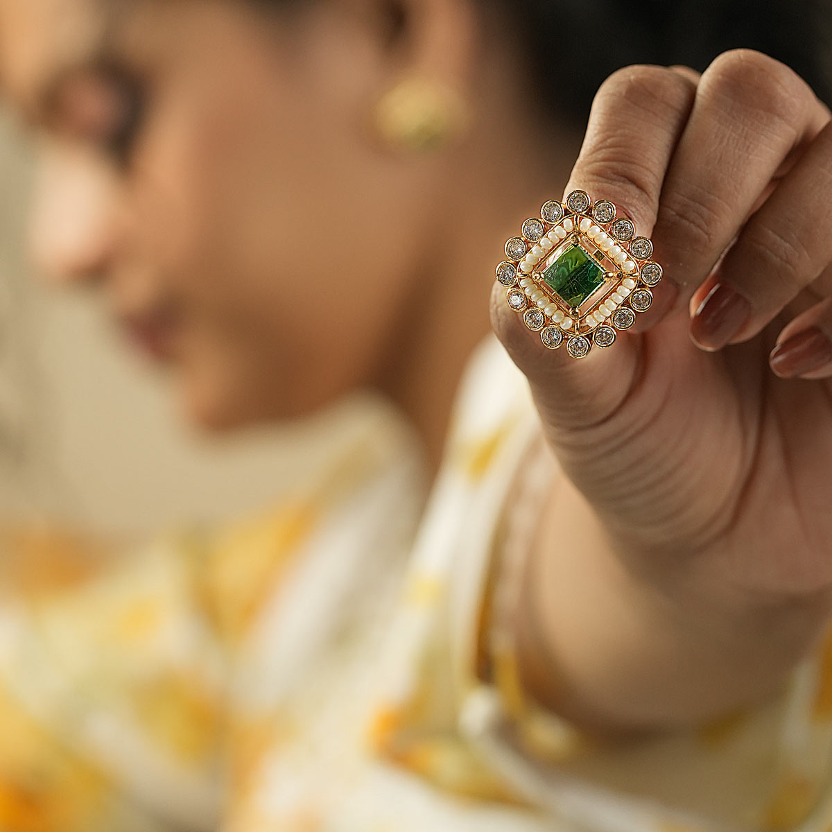 Emerald Majesty Square Gold-Plated Stud Earrings