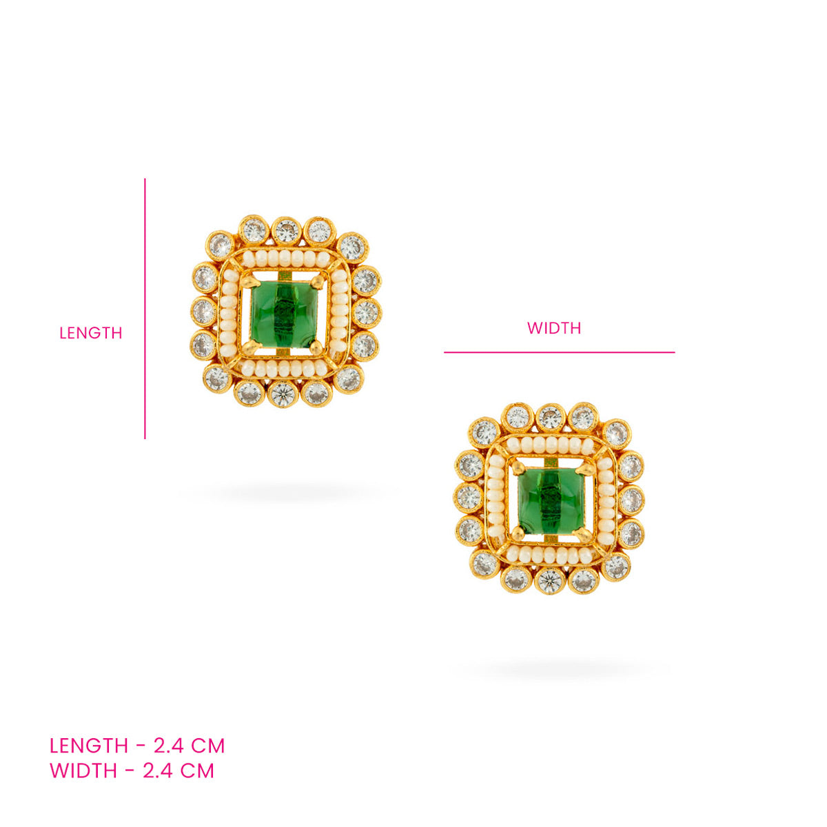 Emerald Majesty Square Gold-Plated Stud Earrings