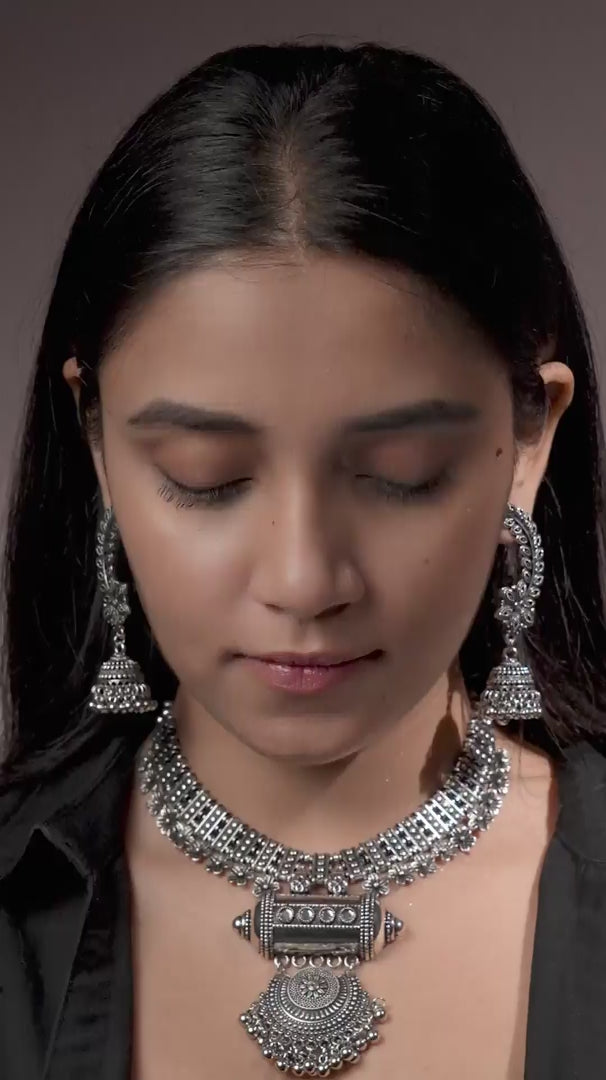 Load video: Aabha Oxidised Necklace Set