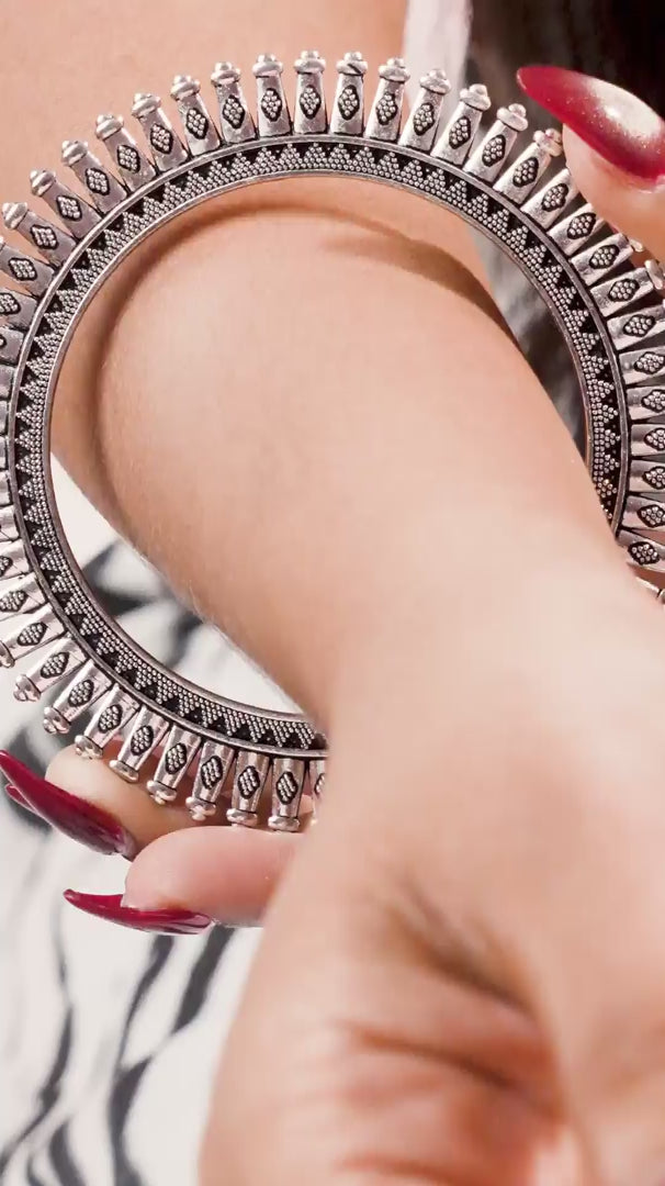 Load video: Oxidised Handmade Surya Bangle - (Set of two Bangles)