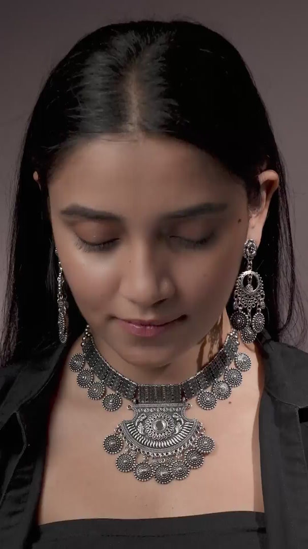 Load video: Pankh Oxidised Necklace Set