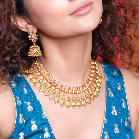 Lakshmi Coin Jhumka Necklace Set